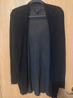 Eileen Fisher Black/Grey Open-Knit Long Cardigan